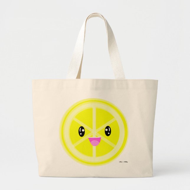 Cute Kawaii lemon citrus fruit vegan food shopping Large Tote Bag (Front)
