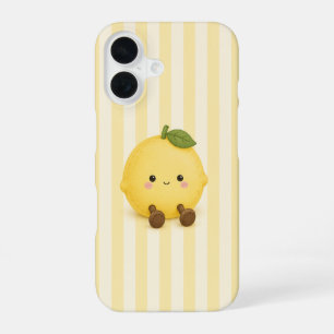 Cute Kawaii Lemon on Yellow Stripes iPhone Case