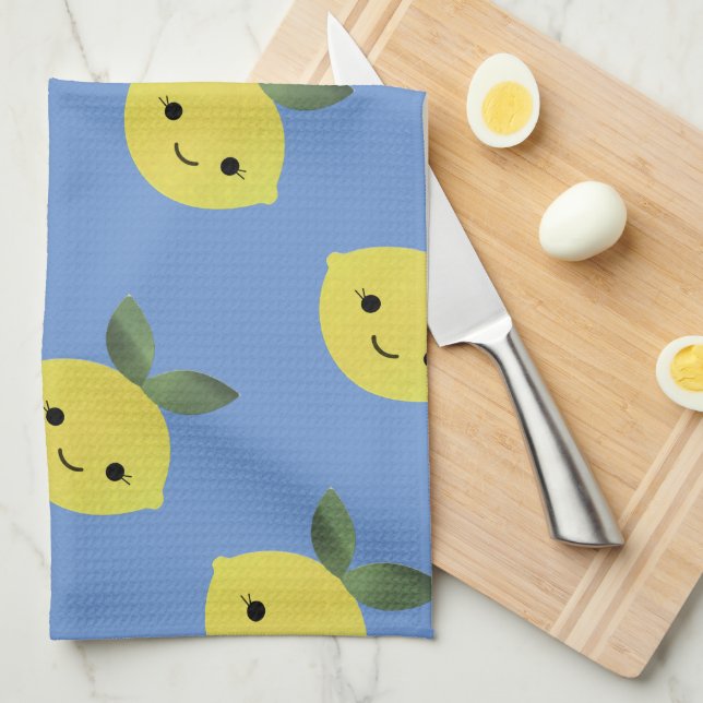 Cute Kawaii Lemon Pattern Tea Towel (Quarter Fold)