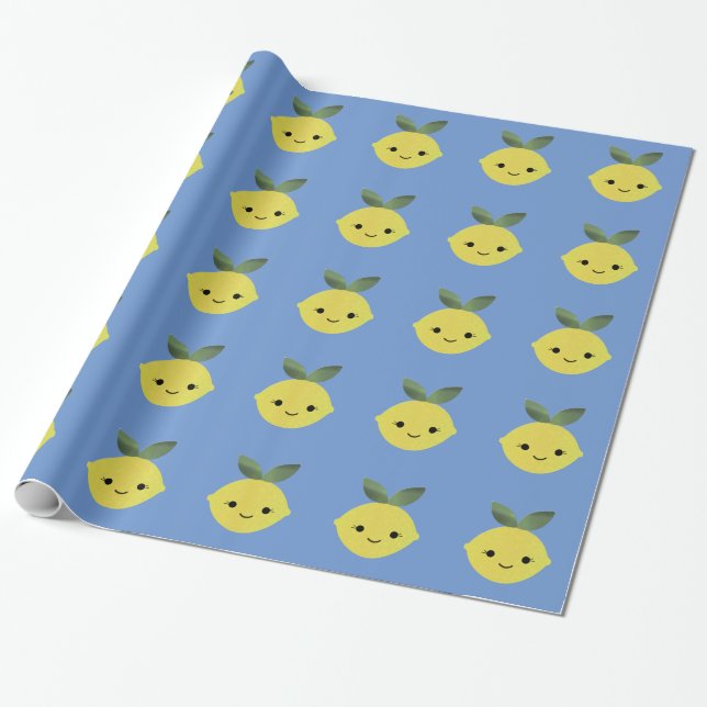 Cute Kawaii Lemon Wrapping Paper (Unrolled)