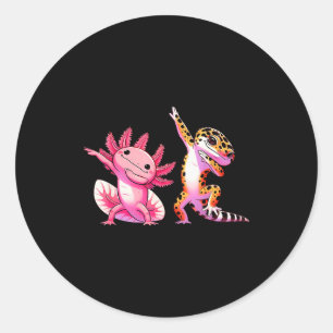 Cute Kawaii Leopard Gecko Dabbing Axolotl Friends  Classic Round Sticker