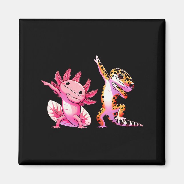 Cute Kawaii Leopard Gecko Dabbing Axolotl Friends  Magnet (Front)