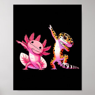 Cute Kawaii Leopard Gecko Dabbing Axolotl Friends  Poster