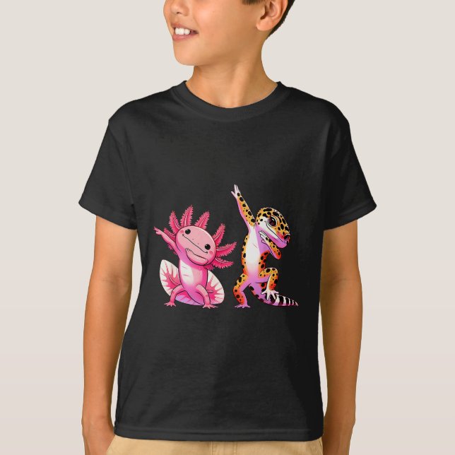 Cute Kawaii Leopard Gecko Dabbing Axolotl Friends  T-Shirt (Front)
