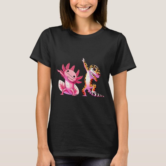 Cute Kawaii Leopard Gecko Dabbing Axolotl Friends  T-Shirt (Front)