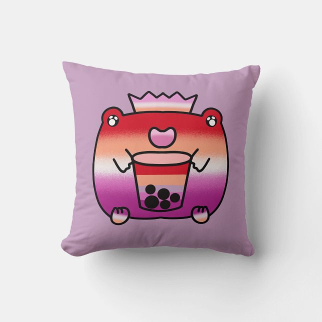 Cute kawaii Lesbian frog boba lover lgbtq pride  Cushion (Front)