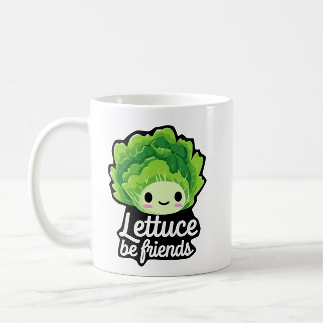 Cute Kawaii Lettuce – “Lettuce Be Friends” Coffee Mug (Left)
