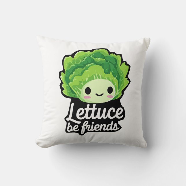Cute Kawaii Lettuce – “Lettuce Be Friends” Cushion (Front)
