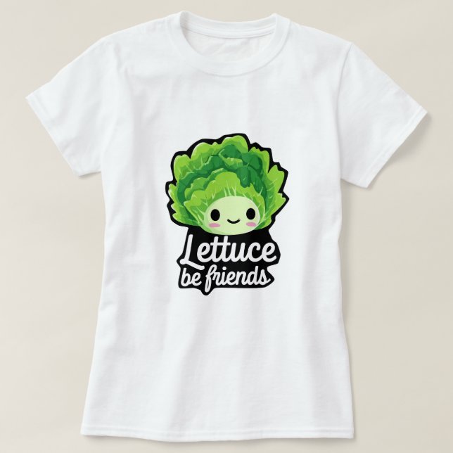 Cute Kawaii Lettuce – “Lettuce Be Friends” T-Shirt (Design Front)
