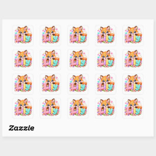 Cute Kawaii Lily Fox Name Pastel Pink Floral Woodl Square Sticker