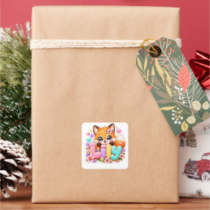Cute Kawaii Lily Fox Name Pastel Pink Floral Woodl Square Sticker