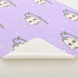 Cute Kawaii Lily of the Valley Lavender Sherpa Blanket
