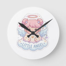 Cute Kawaii Little Angel Chibi Girl Round Wall Clo