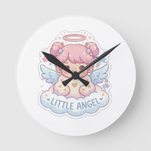 Cute Kawaii Little Angel Chibi Girl Round Wall Clo Clock