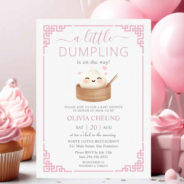 Cute Kawaii Little Dumpling Bao Pink Baby Shower Invitation (Creator Uploaded)