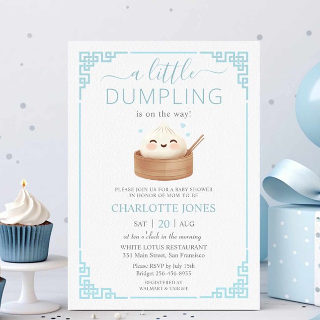 Cute Kawaii Little Dumpling Bun Blue Baby Shower Invitation (Creator Uploaded)