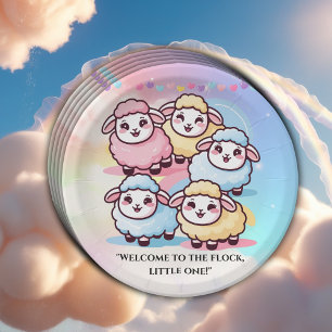 Cute Kawaii Little Lamb Baby Shower Paper Plate