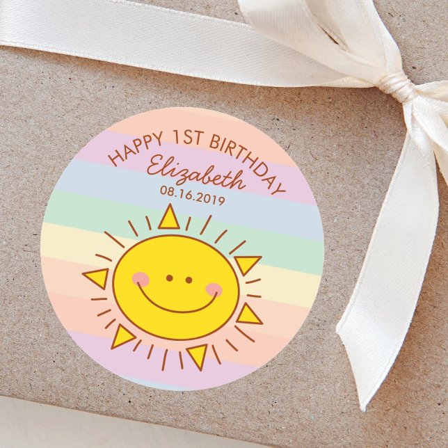 Cute Kawaii Little Sunshine Baby First Birthday Classic Round Sticker (Creator Uploaded)