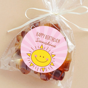 Cute Kawaii Little Sunshine Pink Happy Birthday Classic Round Sticker