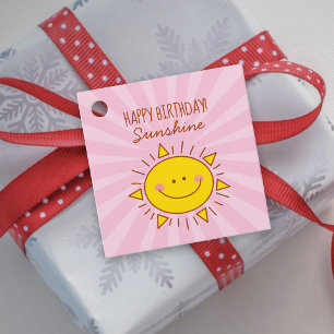 Cute Kawaii Little Sunshine Pink Happy Birthday Favour Tags