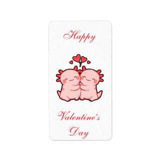 Cute Kawaii Lizard Couple Valentine’s Day Card Label