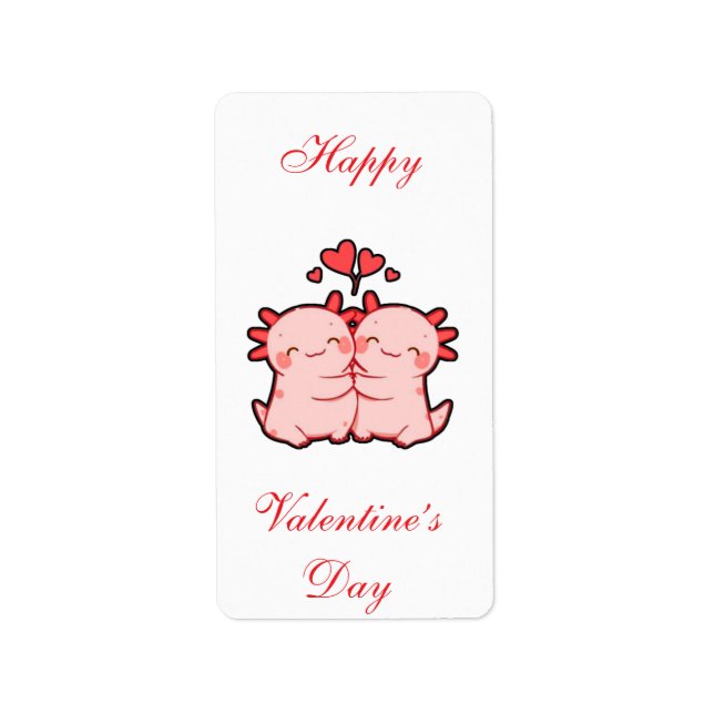 Cute Kawaii Lizard Couple Valentine’s Day Card Label (Front)