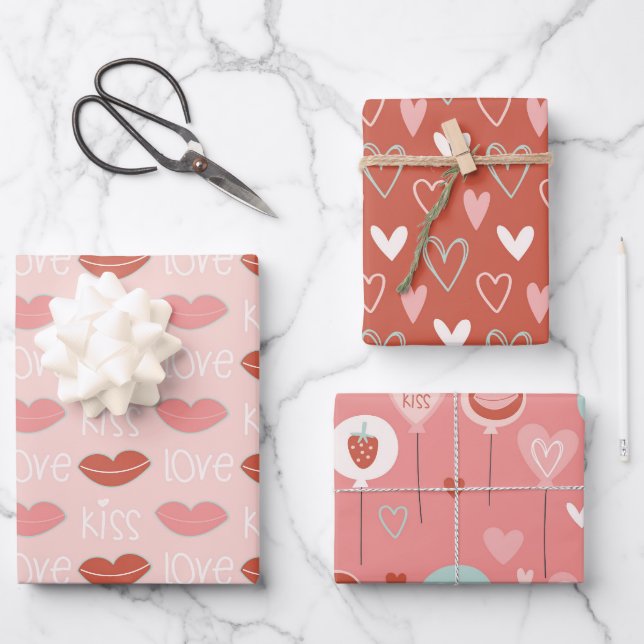 Cute Kawaii Love Lips Wrapping Paper Sheet (Front)