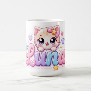 Cute Kawaii Luna Cat Name Pastel Pink Sparkling Ki Coffee Mug