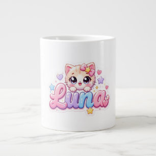 Cute Kawaii Luna Cat Name Pastel Pink Sparkling Ki Large Coffee Mug