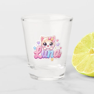 Cute Kawaii Luna Cat Name Pastel Pink Sparkling Ki Shot Glass
