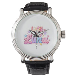 Cute Kawaii Luna Cat Name Pastel Pink Sparkling Ki Watch