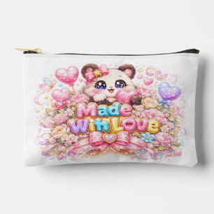 Cute Kawaii Made With Love Cat Name Pastel Pink Fl Accessory Pouch
