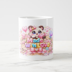 Cute Kawaii Made With Love Cat Name Pastel Pink Fl Large Coffee Mug