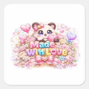 Cute Kawaii Made With Love Cat Name Pastel Pink Fl Square Sticker