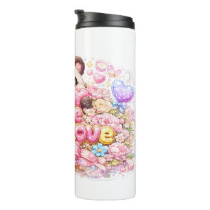 Cute Kawaii Made With Love Cat Name Pastel Pink Fl Thermal Tumbler
