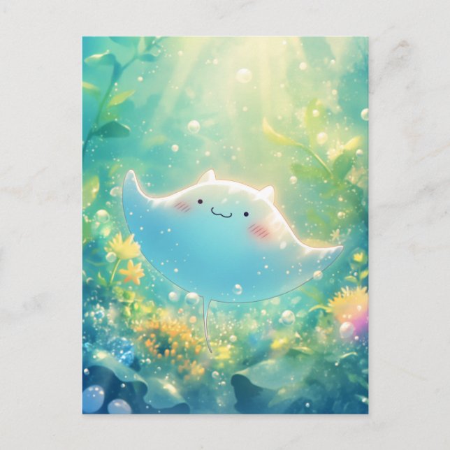 Cute Kawaii Manta Ray Underwater Postcard (Front)