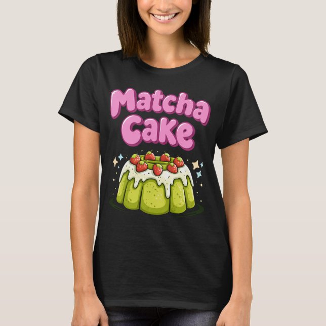 Cute Kawaii Matcha Cake Strawberry Dessert T-Shirt (Front)