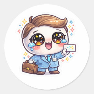 Cute Kawaii Medical Doctor Glasses Suit Briefcase Classic Round Sticker