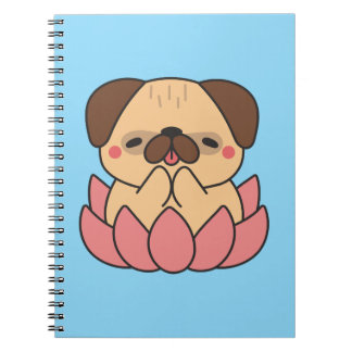 Cute Kawaii Meditating Pug Lotus Flower Zen Dog Notebook