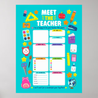 Cute Kawaii Meet The Teacher Poster