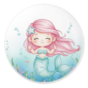 Cute Kawaii Mermaid Cartoon Childrens decor Ceramic Knob
