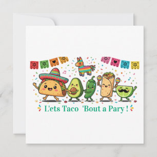 Cute Kawaii Mexican Food Party - Taco Burrito Avoc Invitation