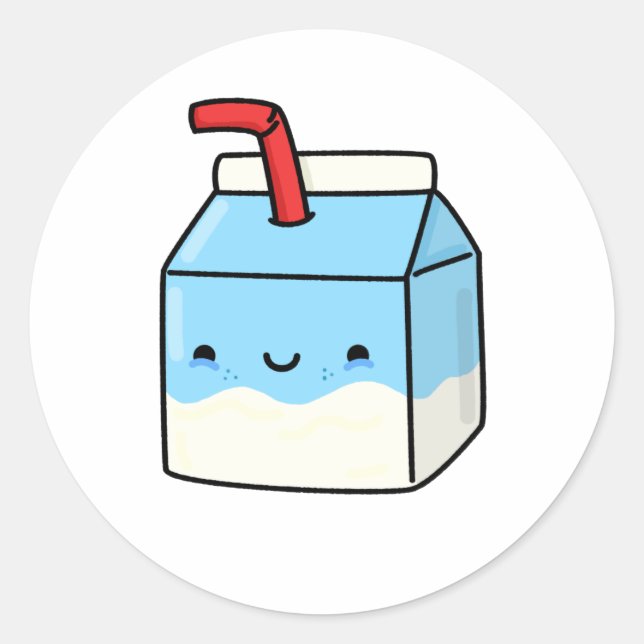 Cute Kawaii Milk Box Classic Round Sticker (Front)