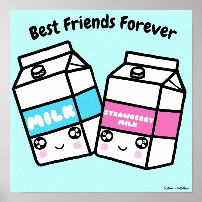 Cute Kawaii Milk Dairy Best Friends Forever BFF Poster (Front)