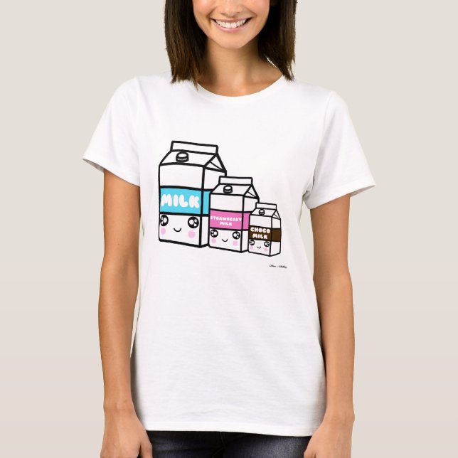 Cute Kawaii Milk Trio Sweet Dairy Japan Yum Foodie T-Shirt (Front)