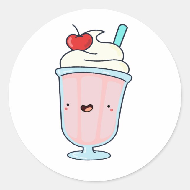 Cute Kawaii Milkshake Classic Round Sticker (Front)