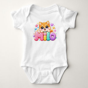 Cute Kawaii Milo Dog Name Pastel Pink Sparkling Pu Baby Bodysuit