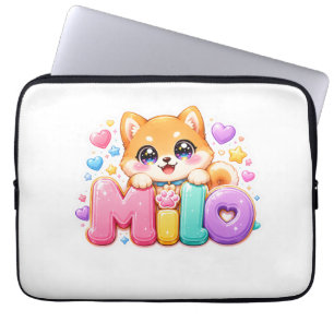 Cute Kawaii Milo Dog Name Pastel Pink Sparkling Pu Laptop Sleeve