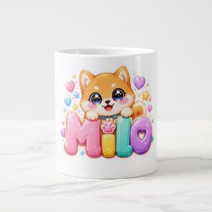 Cute Kawaii Milo Dog Name Pastel Pink Sparkling Pu Large Coffee Mug