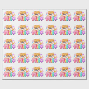 Cute Kawaii Milo Dog Name Pastel Pink Sparkling Pu Wrapping Paper